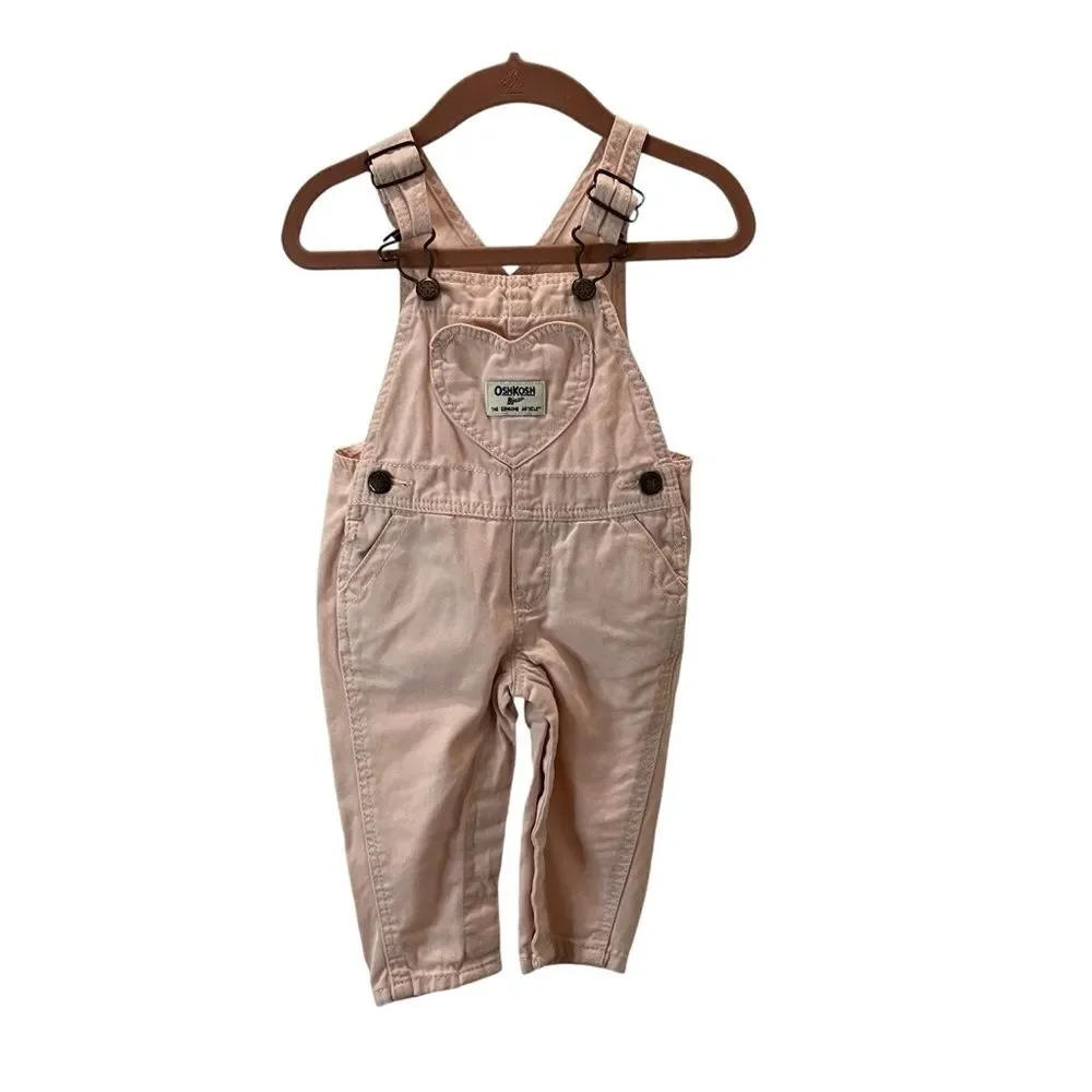 OshKosh B'gosh Overalls Girls Size 6M Light Pink Cotton Heart Pocket Vestbak